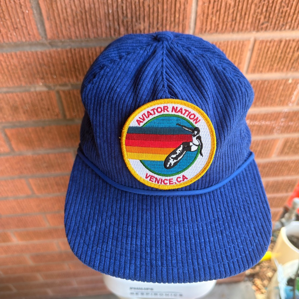 Aviator Nation Venice CA Corduroy Snapback Hat Unisex Blue